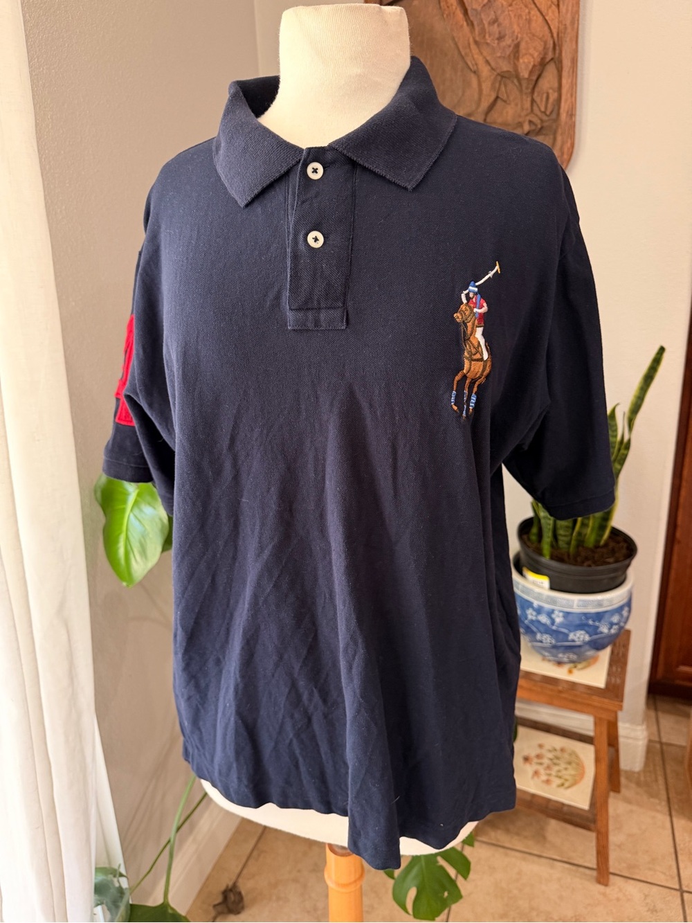 Polo Ralph Lauren Big Pony Polo Shirt Navy Red #4 Men's XL Custom Fit